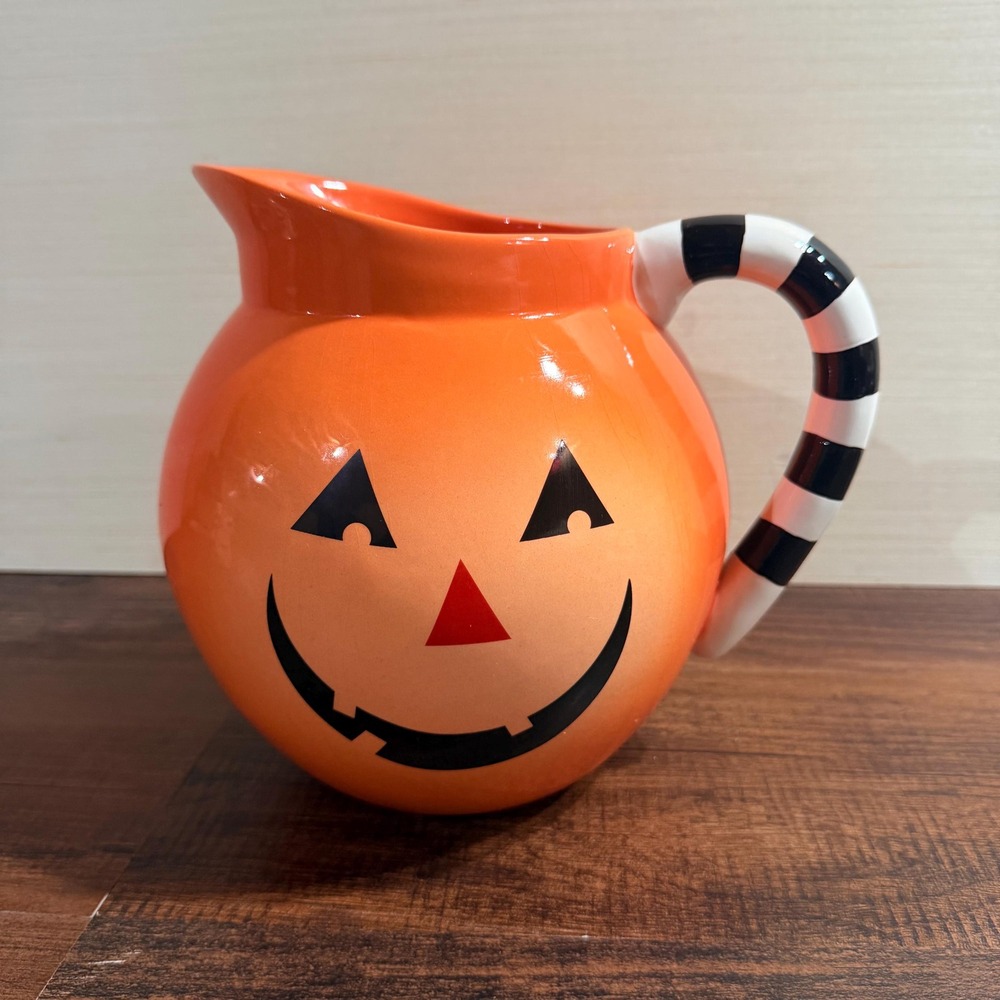 VTG Hallmark Halloween Pumpkin Pitcher 7" Jack O Lantern Ceramic Beverage Jug